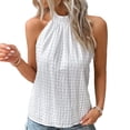 thumbnail image 1 of Haut Sans Manches pour Femmes, Design à Encolure Suspendue Semi-Transparente, Polyester Uni, Tenue Décontractée d'Été Légère, Tenue Quotidienne Respirante, Blanc G, 1 of 7