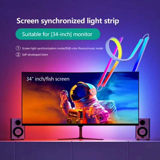HLONK Color Music Game Sync 24” Screen Gaming Amosphere Ambient Smart TV Monitor LED Strip Backlight Light for Computer Screen (32inch)