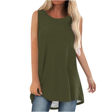 AherBiu Long Tank Tops for Women Sleeveless Tunic Tops to Wear with Leggings Summer Casual Loose Tshirts