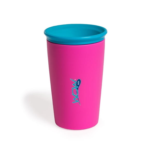 Wow Cup pour Enfants Gobelet Original 360, Rose avec Couvercle Bleu, 9 oz