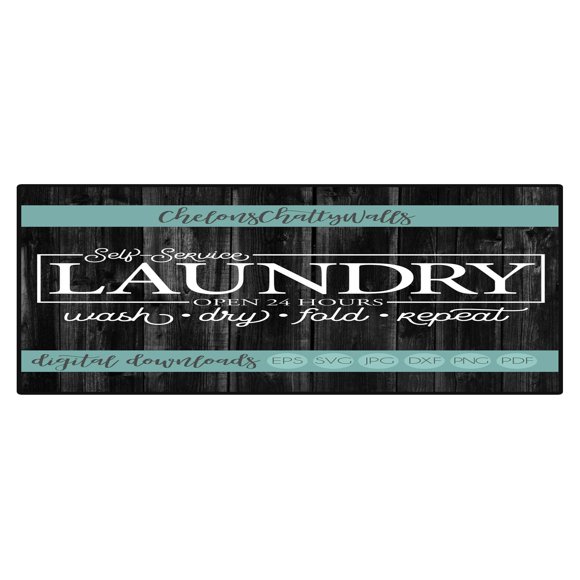 Long Laundry Room Mat with "SELF SERVICE LAUNDRY OPEN 24 HOURS" 16"x47", Non Slip Heavy Duty Rug, Plush Velvet Floor Mat for Utility Room, Machine Washable PVC Backing