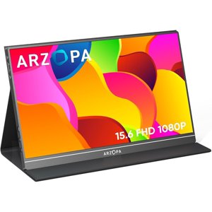 ARZOPA Moniteur portable, 15,6'' 1080P FHD Moniteur portable USB C HDMI Affichage de l'ordinateur HDR Eye Care Écran externe avec/Couverture intelligente pour Mac Phone Xbox Sw