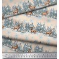 thumbnail image 3 of Soimoi White Rayon Crepe Fabric Reindeer & Snowflakes Tree Printed Fabric 1 Yard 46 Inch Wide, 3 of 5