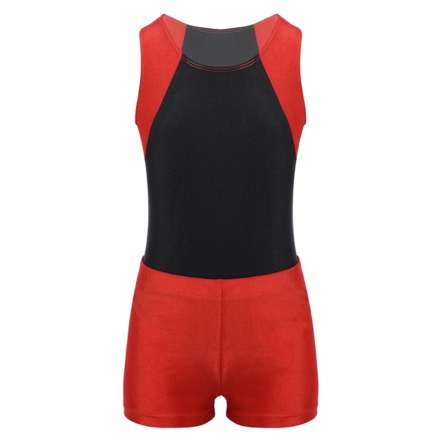 MSemis Justaucorps de Gymnastique Sans Manches pour Garçons, Combinaison de Danse Ballet avec Short Athlétique, Ensemble de Compétition et d'Entraînement, Rouge 10