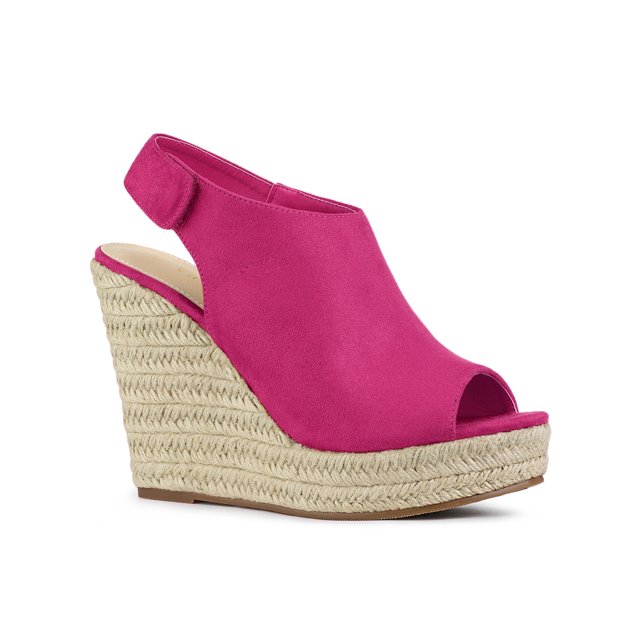 BLISSFUL STEP Chaussures pour Femmes Espadrilles à Plateforme Compensée à Bout Ouvert Sandales Slingback Rose Vif 10