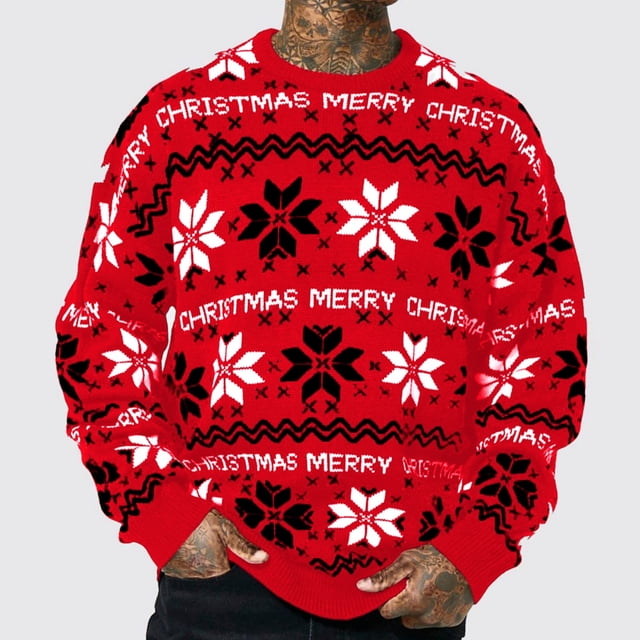 TIMIFIS Uglys Christmas Sweaters Chandail à Col Rond à Manches Longues Imprimé Flocon de Neige pour Hommes, Mode Décontractée d'Automne, Chandail, Vêtements d'Hiver