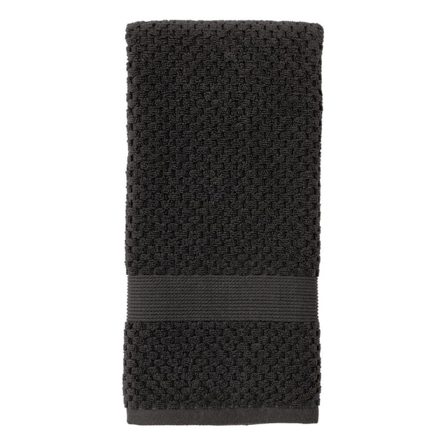 Better Homes & Gardens Signature Soft Popcorn Texture Towel Collection folded towel in a dark neutral shade with popcorn texture and a smooth horizontal band, made from 90% US cotton and 10% viscose for extra absorbency and softness, ideal for kids' bathroom towels.