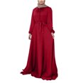 thumbnail image 1 of Robe de Prière Abaya Kaftan pour Femmes, Satin Uni, Col Rond, Manches Longues, Taille Portefeuille, Robe Maxi, 1 of 3