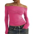 thumbnail image 1 of T-Shirts Fairycore y2k pour Femmes, Couleur Unie, Épaules Dénudées, Manches Longues Évasées, 1 of 4