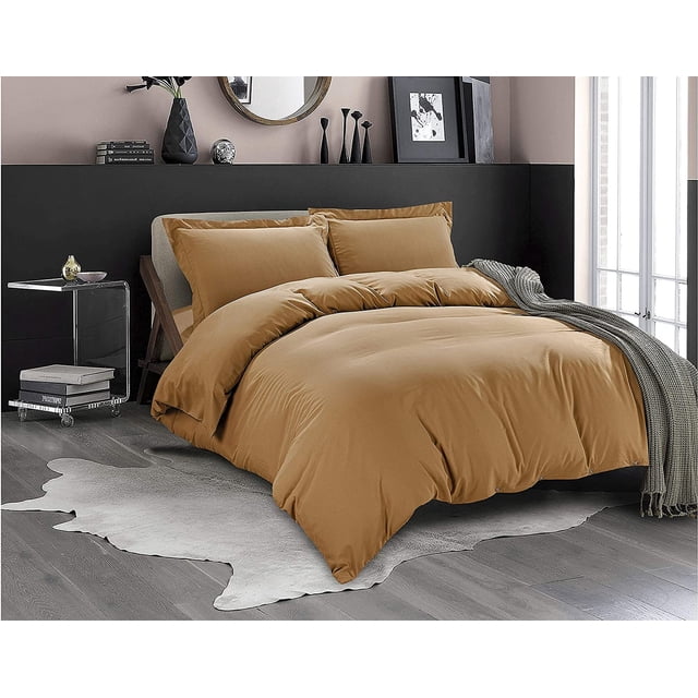 Mocassi 3-Piece Duvet Cover Set, 1800 Thread Count, Button Closure, Solid Color - Cooling, Breathable Material- Wrinkle, Fade, Stain Resistant, King/California King, Bronze