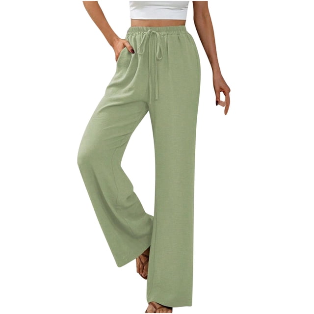 FAIWAD Womens Wide Leg Palazzo Pants Spring Summer High Elastic Waist Loose Casual Flowy Pants with Pockets
