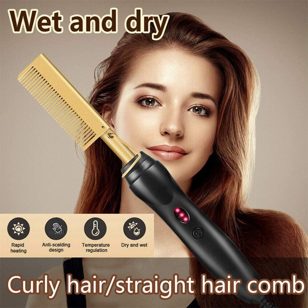Hair Straightener with Comb, Alloy Electric Hot Straightening Heat Pressing Comb