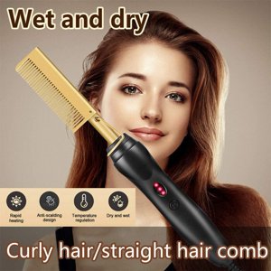 Hair Straightener with Comb, Alloy Electric Hot Straightening Heat Pressing Comb
