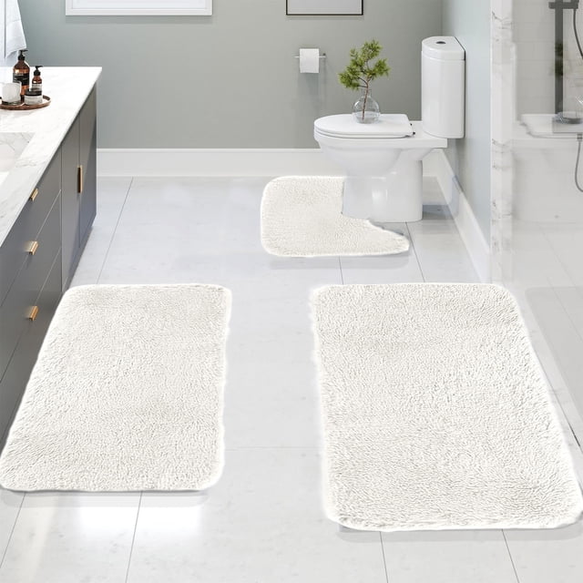 Dvkptbk Carpets Suits Solid Color Bath Mats 3 Set Bathroom Rugs for 3 Pcs Toilet Mats Universal Soft Comfortable Water Absorption Non-Slip Thick Machine Washable Easier to Dry Dark Bathroom Decor