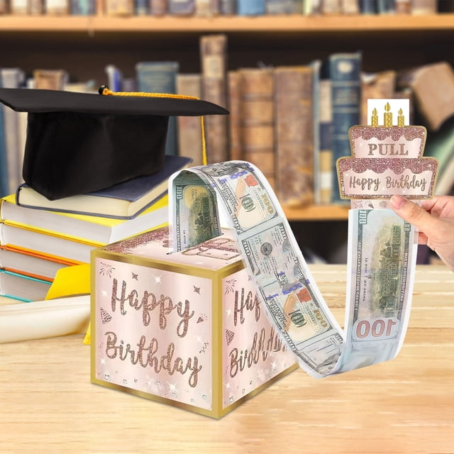 Vacemry Graduation Money Drawing Box, Birthday Surprise Box with Pull Tab, Creative Cash Gift Box for Graduation Party Birthday Party Little One Shower Bridal Shower, Fun Money Pull Box Decoration