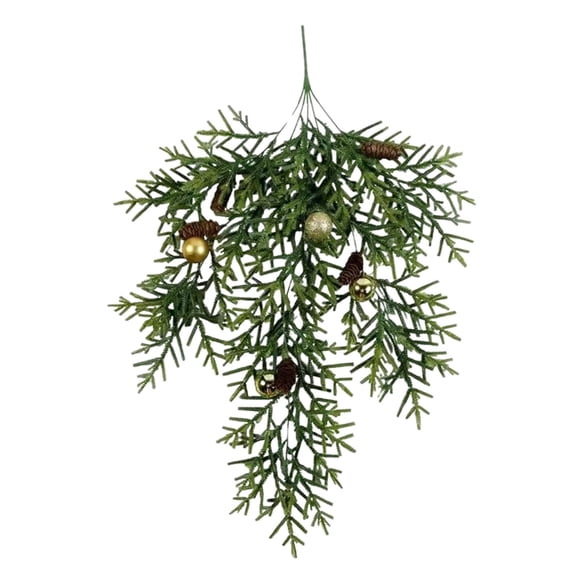 Tear Drop Winter Country Needle With Pinecones Greenery Hanging Suitable For Home (Green) Realistic Outdoor Hanging Flowers Tall Flowers Bouquet Holder for Flowers Wisteria Decorations Flower Wedding
