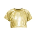 thumbnail image 1 of Children's Performance Outfit Sequined Short Sleeved T-shirt With Exposed Waist And Navel Round Neck Elastic, 1 of 2