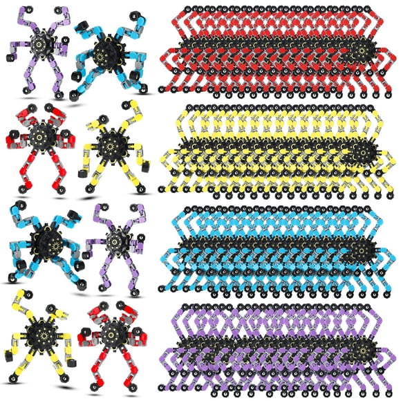 100 Pcs Funny Sensory Fidget Toy Bulk Transformable Chain Robot Finger Toys Fidget Spinners Stress Relief Fingertip Gyro Deformable Mechanical Spiral Twister Spinner for Adult