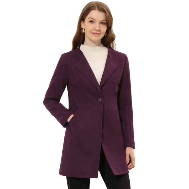 INSPIRE CHIC Manteau d'Hiver Mi-Long pour Femme à Demi-Col à Revers, Manches Longues, un Bouton, m Rouge Violacé
