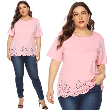Pisexur Women's Plus Size Tops Short Sleeve Flowy Shirts Casual Blouses Summer Shirt Tops L-4XL
