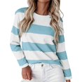 thumbnail image 1 of ManxiVoo T-Shirt à Manches Longues à Rayures Imprimées pour Femme Col Ras du Cou Confortable d'Automne T-Shirt Graphique Blouse Légère Taille TTTG Bleu Pâle, 1 of 5