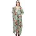 thumbnail image 4 of Bimba Robe Maxi de Maternité pour Mamans, Kaftan Vert Poussiéreux à Imprimé Floral avec Ceinture-14, 4 of 7