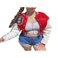 thumbnail image 1 of Veste de Baseball Courte pour Femmes, Décontractée, Rétro, Style Varsity, Lettres Brodées, Boutonnée, Ample, Blouson Bomber, 1 of 6