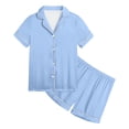 thumbnail image 2 of WEIYLL Ensembles de Pyjama pour Filles Été Couleur Unie Manches Courtes Col Rabattu Soie Boutonné Classique Shorts 2 Pcs Tenue de Nuit 8-9 Ans, 2 of 3