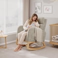 thumbnail image 4 of Modern Linen Rocking Chair - Comfortable Glider with Pillow & Side Pockets for Nursery, Living Room or Bedroom, Light Gray, 4 of 8