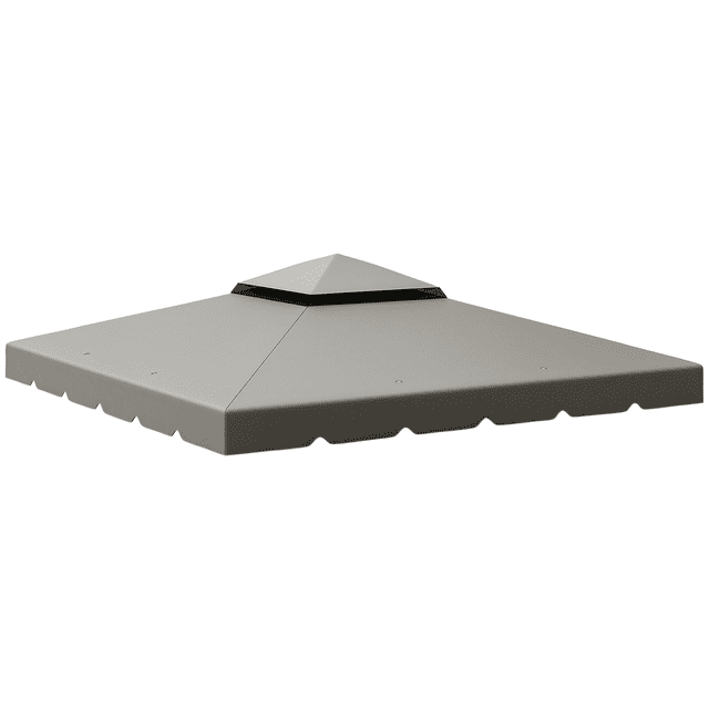 Outsunny Toit de Rechange pour Pavillon à Double Toit 10'x10 Pieds en Gris, Conçu pour les Pavillons 9,8 Pieds x 9,8 Pieds. Fabriqué en polyester Enduit PA, Il Présente un Toit à Deux Niveaux pour une Meilleure Circulation d'Air et une Stabilité dans des conditions Ventées. Comprend Huit Trous d'Évacuation de la Pluie et des Crochets et Boucles pour une Fixation Facile. Dimensions : 9,8 Pieds L x 9,8 Pieds L avec un Petit Toit de 35,4 Pouces L x 35,4 Pouces L.