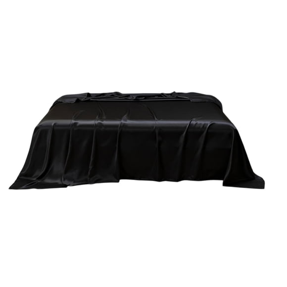Black Solid Color Satin Sheet Luxury Bedding Silk Like Fabric Washable Easy Maintenance 228x259cm