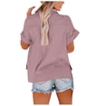 thumbnail image 4 of fheaev Button Up Shirts For Women Roll Up Short Sleeve Button Down Cotton Linen T-Shirts With Pocket V-Neck Work Tunics Blouse Collared Tops, 4 of 9