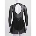 thumbnail image 3 of Sxiwei Kids Girls Long Sleeve Mesh Splice Figure Skating Dress with Rhinestone Keyhole Back Gymnastic Black 16, 3 of 6