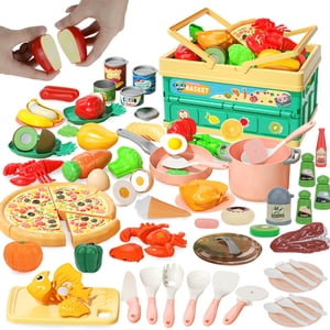 Pretend Play Toys for Toddlers,Educational Toys,94Pc Pretend Play Food Sets for Kids Kitchen Toy Food Cutting Fake Food Vegetables Play Kitchen Accessories Pretend Food Toys for Toddlers Boys Girls
