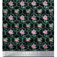 thumbnail image 1 of Soimoi Tissu Popeline de Coton Design Quatrefoil, Feuilles & Roses Imprimé Floral 1 Yard 42 Pouces de Large, 1 of 3