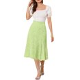 thumbnail image 2 of Unique Bargains Jupe Midi Trapèze à Imprimé de Feuilles pour Femme, Vert Printemps, TG, 2 of 6