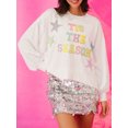 thumbnail image 3 of FOCUSNORM Pull de Noël Ample pour Femmes Imprimé Lettre Strass Manches Longues Col Rond Sweat-Shirt, 3 of 7