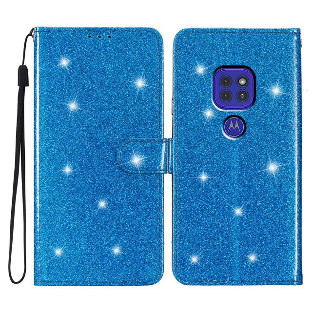 Compatible with Motorola Moto E7 Plus Sparkling Glitter Wallet Case with Card Pocket Flip Cover