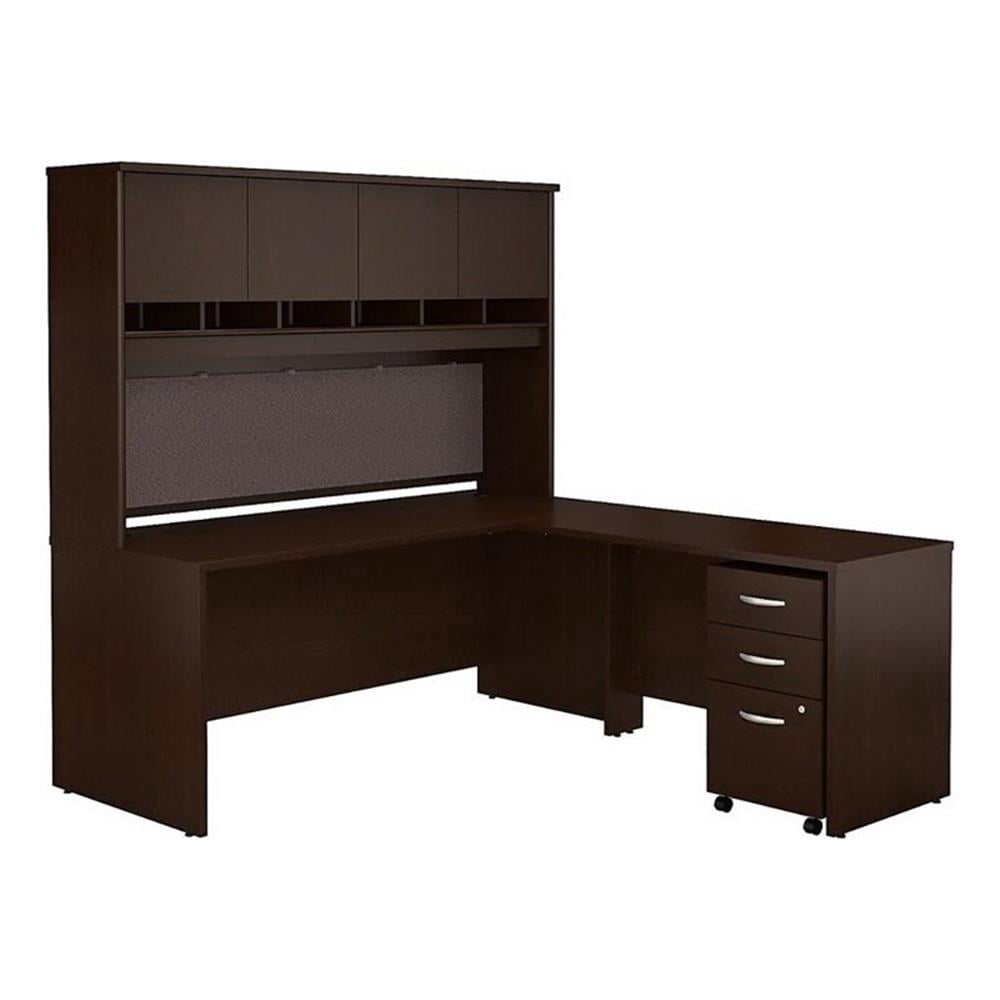 Scranton & Co 72" Transitional Wood L Shaped Desk with Hutch in Mocha Cherry