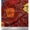 thumbnail image 1 of Soimoi Red Poly Georgette Fabric Leaves & Floral Hand Drawn Printed Fabric 1 Yard 42 Inch Wide, 1 of 3