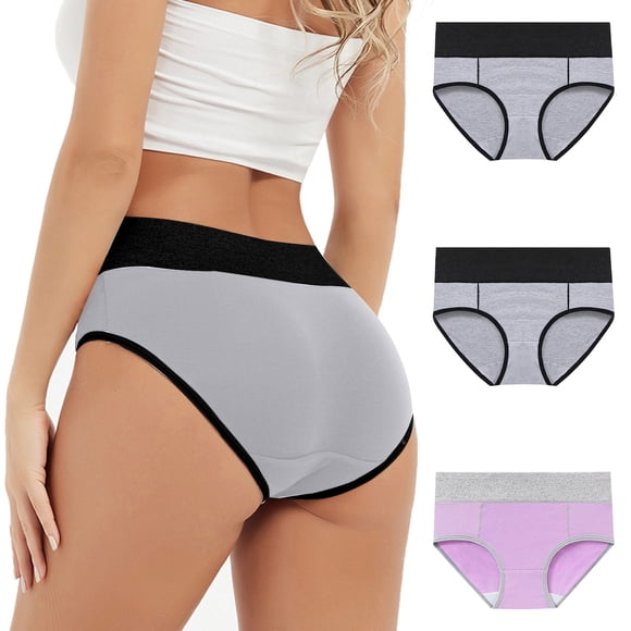 EGNMCR Women's Cotton Underwear, High Waist Breathable Briefs, Soft Underpants, Ladies Stretch Panties 3PC Women's Comfortable High Waisted Panties Women's Physiological Underpants Women Panties