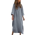 thumbnail image 2 of Ovzne Robes pour Femmes 2025 Robe Femme Robe Femme Couleur Unie à Manches Longues à Rabat Bouton Irrégulier Bouton Poche Longue Robe Robe d'Été à Manches Longues Imprimée Longues Robes Liquidation, 2 of 6