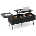thumbnail image 1 of Gymax Table Basse à Plateau Relevable avec Plateau Fendu et 2 Compartiments Cachés, Pieds Fuselés en Métal, 1 of 10