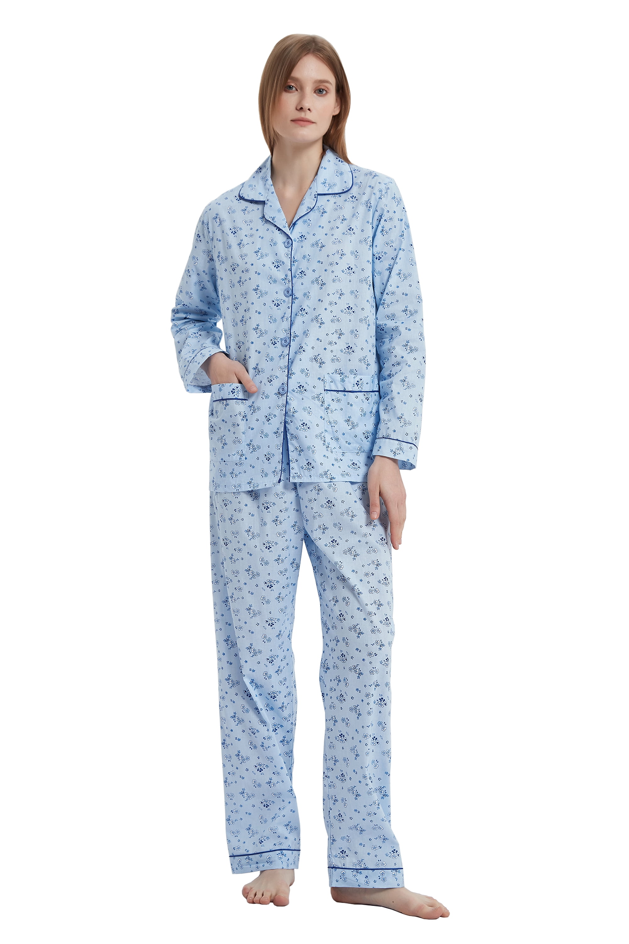 GLOBAL Womens 100% Cotton Pajamas Set Womens PJs Drawstring Sleepwear for Women,S-XXL