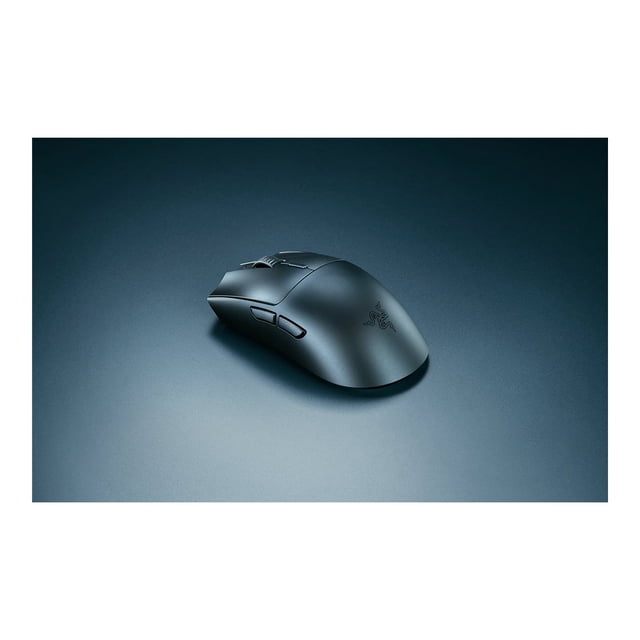 Razer Viper V3 HyperSpeed wireless esports mouse in classic black with a matte finish, right-handed ergonomic design, six buttons including two side buttons and a scroll wheel, equipped with a 30K DPI optical sensor and up to 280-hour battery life, shown on a dark smooth surface, also suitable for precision computer tasks beyond gaming.
