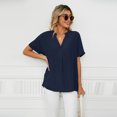 thumbnail image 2 of FJUCHAI Womens Shirts V Neck Short Sleeve Buttons Tops Tee Solid Color Blouse Loose Fit S-XXL, 2 of 10
