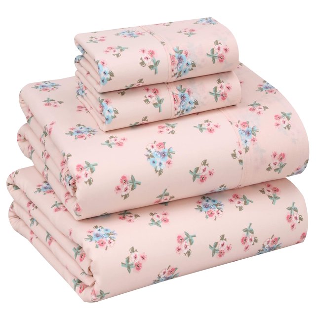 RUVANTI 100% Cotton Queen Sheets, Percale Queen Sheet Set, Spring On