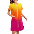 thumbnail image 2 of Womens Short Zipper Robe, Short Sleeve Nightgowns with Pockets Gradient Printed Cute Sleepdress Housecoat Multicolor L, 2 of 6