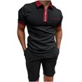 thumbnail image 1 of Birdeem Mens Solid Color Set Shirt Pockets Zip Neck Short Sleeve Top Shorts Casual Sports Two Piece Set, 1 of 6