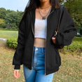 thumbnail image 1 of Chandail à Capuchon à Fermeture à Glissière pour Femme en Mélange de Coton Uni Veste à Capuchon Grande Grande Veste Haut Ample Noir G, 1 of 7